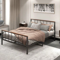 Queen Size Modern Metal Platform Bed With Headboard And Storage Space