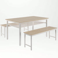 3 Pieces Farmhouse Kitchen Table Set With Two Benches, Metal Frame And MDF Board