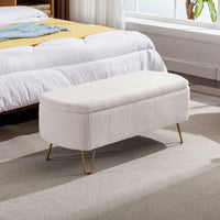 Storage Ottoman Bench For End Of Bed Gold Legs, Modern Faux Fur Entryway Bench Upholstered Padded With Storage For Living Room Bedroom