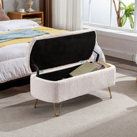 Storage Ottoman Bench For End Of Bed Gold Legs, Modern Faux Fur Entryway Bench Upholstered Padded With Storage For Living Room Bedroom