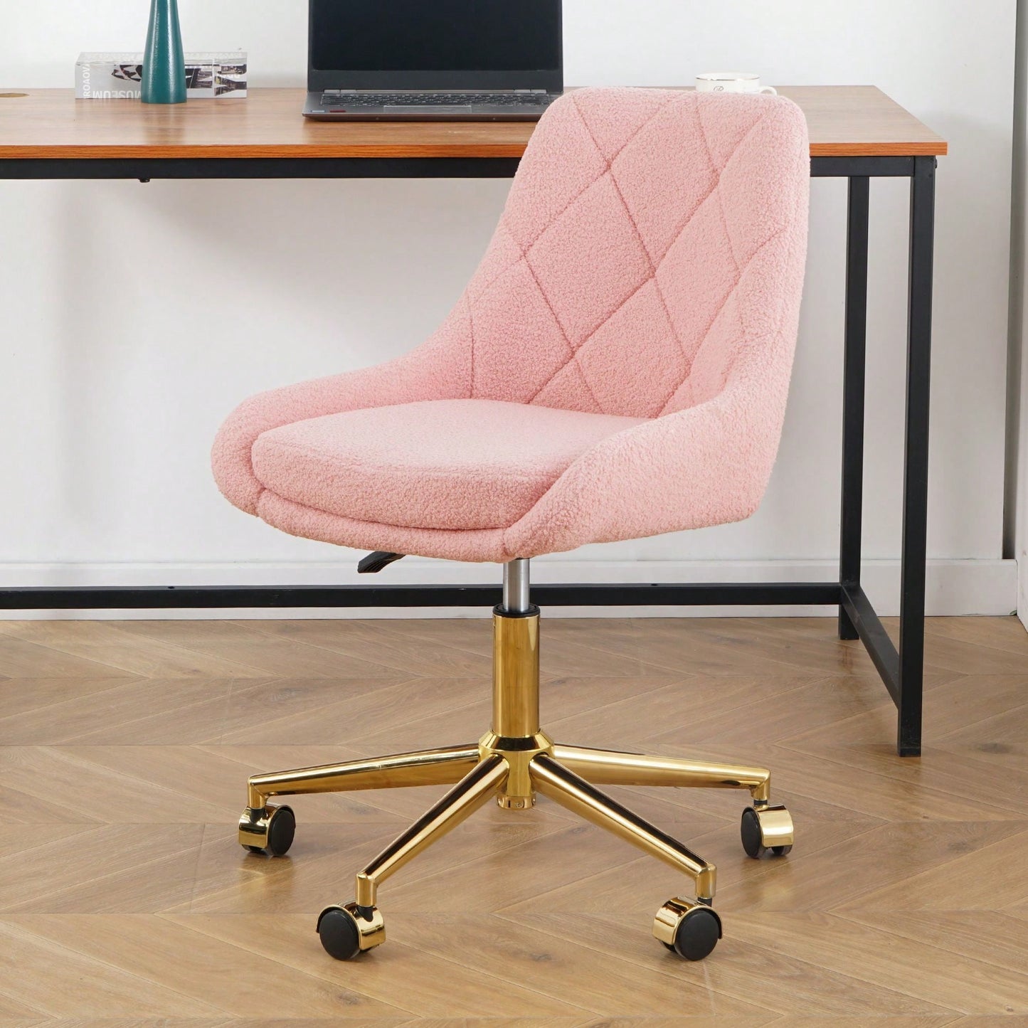Soft Teddy Fleece Dining Chair with Gold Legs Adjustable Height Space Saving Design