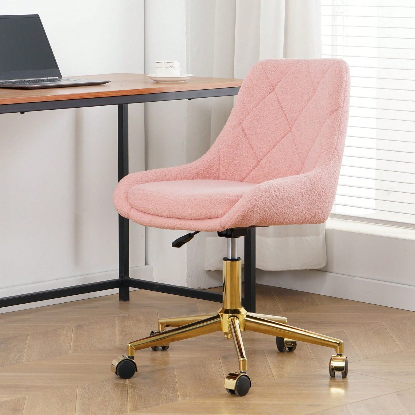 Soft Teddy Fleece Dining Chair with Gold Legs Adjustable Height Space Saving Design