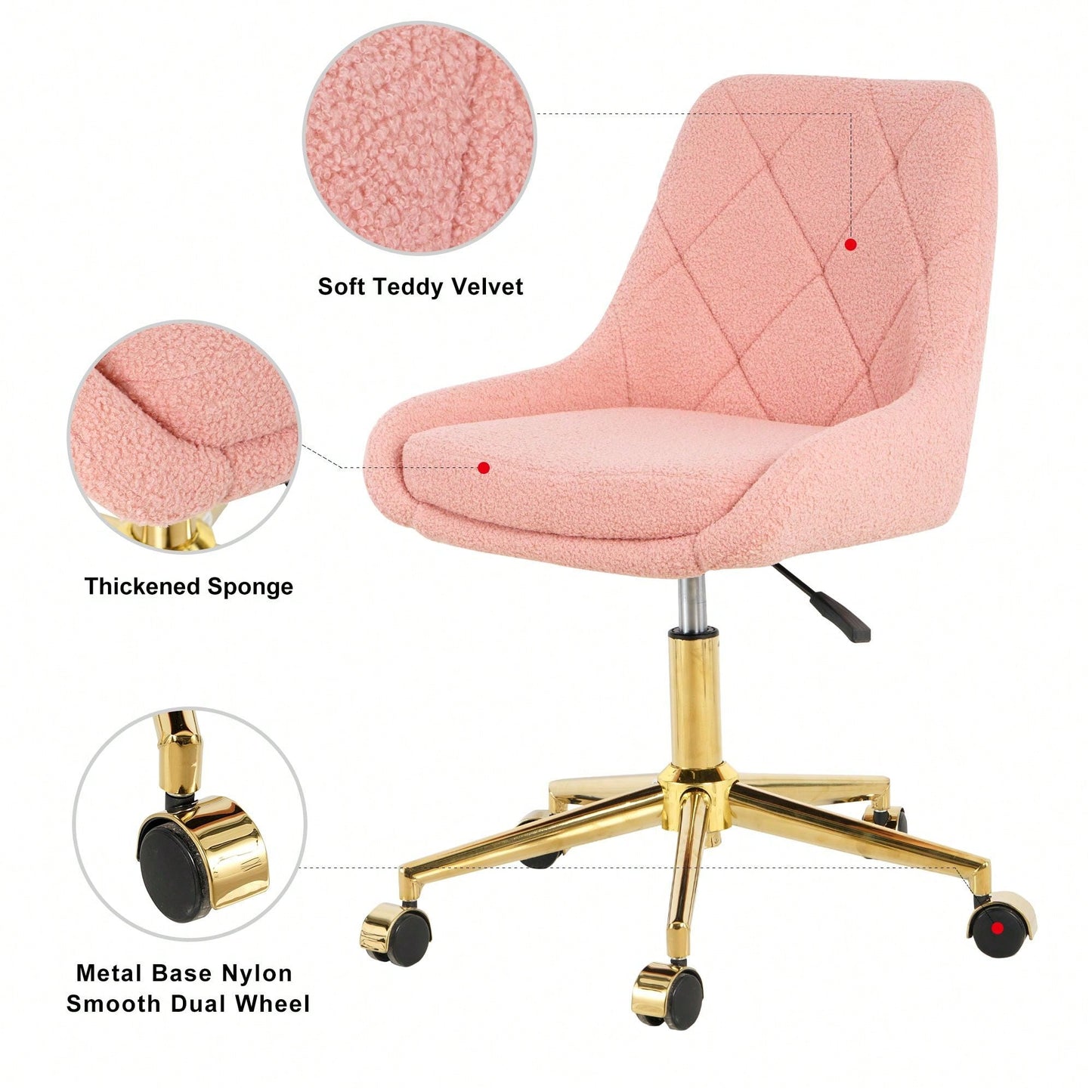 Soft Teddy Fleece Dining Chair with Gold Legs Adjustable Height Space Saving Design