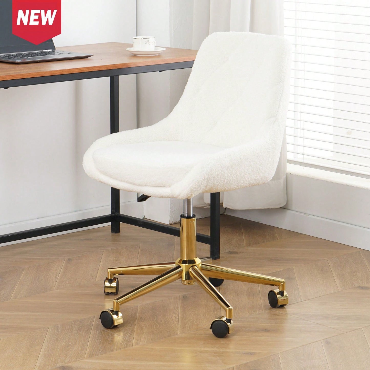 Soft Teddy Fleece Dining Chair with Gold Legs Adjustable Height Space Saving Design