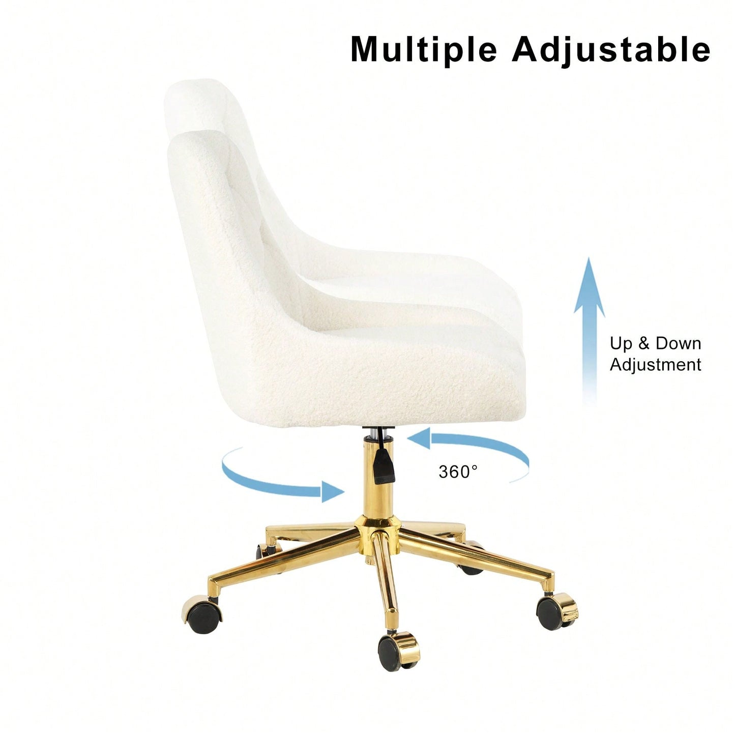 Soft Teddy Fleece Dining Chair with Gold Legs Adjustable Height Space Saving Design