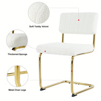 Set Of 2, Modern Simple Light Luxury Dining Chair Home Bedroom Stool Back Dressing Chair Student Desk Chair Gold Metal Legs