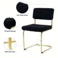 Set Of 2, Modern Simple Light Luxury Dining Chair Home Bedroom Stool Back Dressing Chair Student Desk Chair Gold Metal Legs