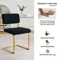 Set Of 2, Modern Simple Light Luxury Dining Chair Home Bedroom Stool Back Dressing Chair Student Desk Chair Gold Metal Legs