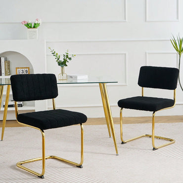 Set Of 2, Modern Simple Light Luxury Dining Chair Home Bedroom Stool Back Dressing Chair Student Desk Chair Gold Metal Legs