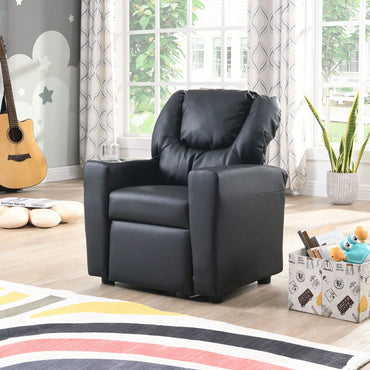 Kids Recliner Chair, Black PVC, Suitable For Any Scene, Sturdy, DURABLE CONSTRUCTION, Easy Assembly, ERGONOMIC DESIGN