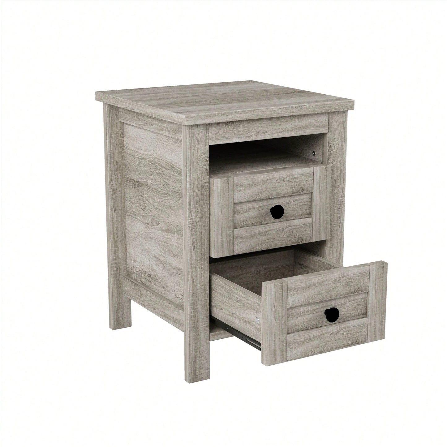 2-Drawer Farmhouse Wooden Nightstand With Well-Proportioned Design And Sleek Lines, Wood Side Table With Storage Cabinet For Bedroom