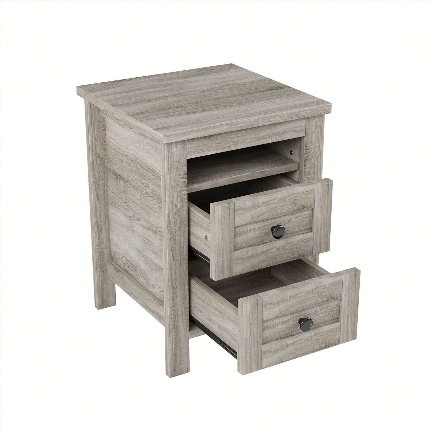 2-Drawer Farmhouse Wooden Nightstand With Well-Proportioned Design And Sleek Lines, Wood Side Table With Storage Cabinet For Bedroom