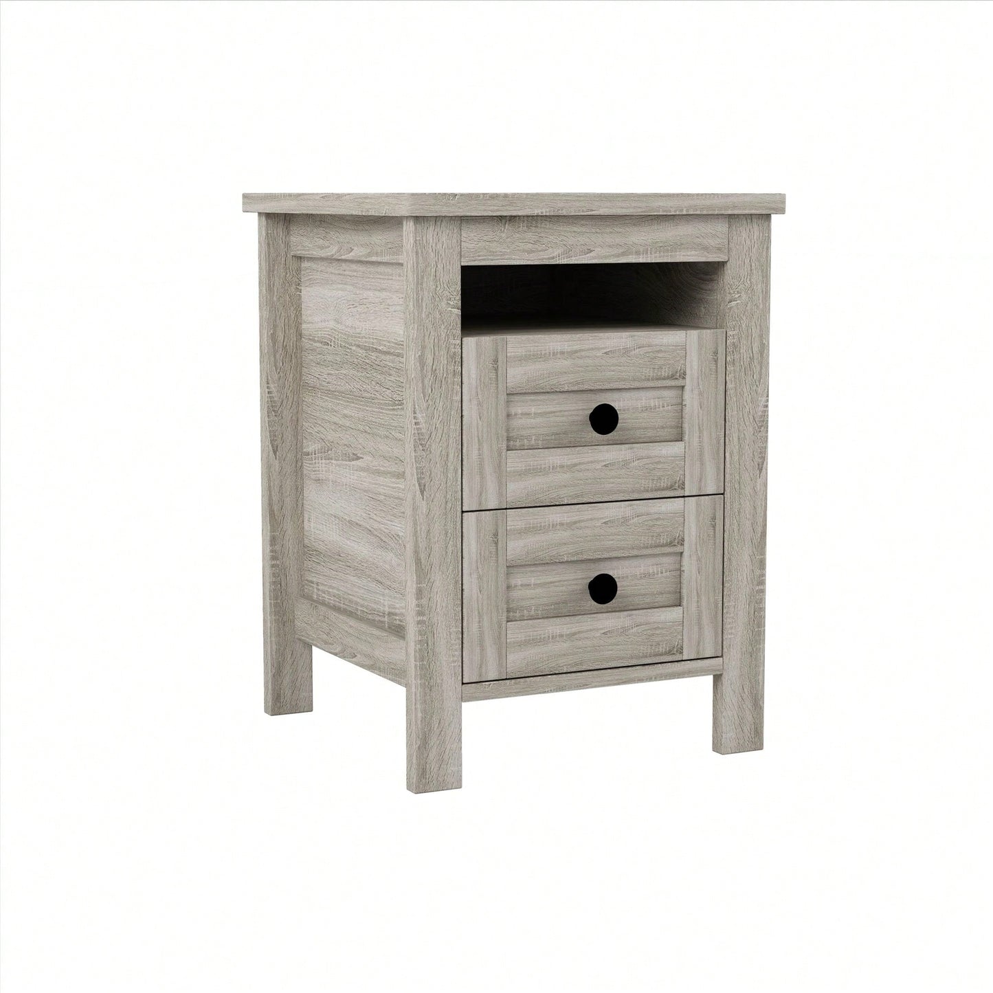 2-Drawer Farmhouse Wooden Nightstand With Well-Proportioned Design And Sleek Lines, Wood Side Table With Storage Cabinet For Bedroom