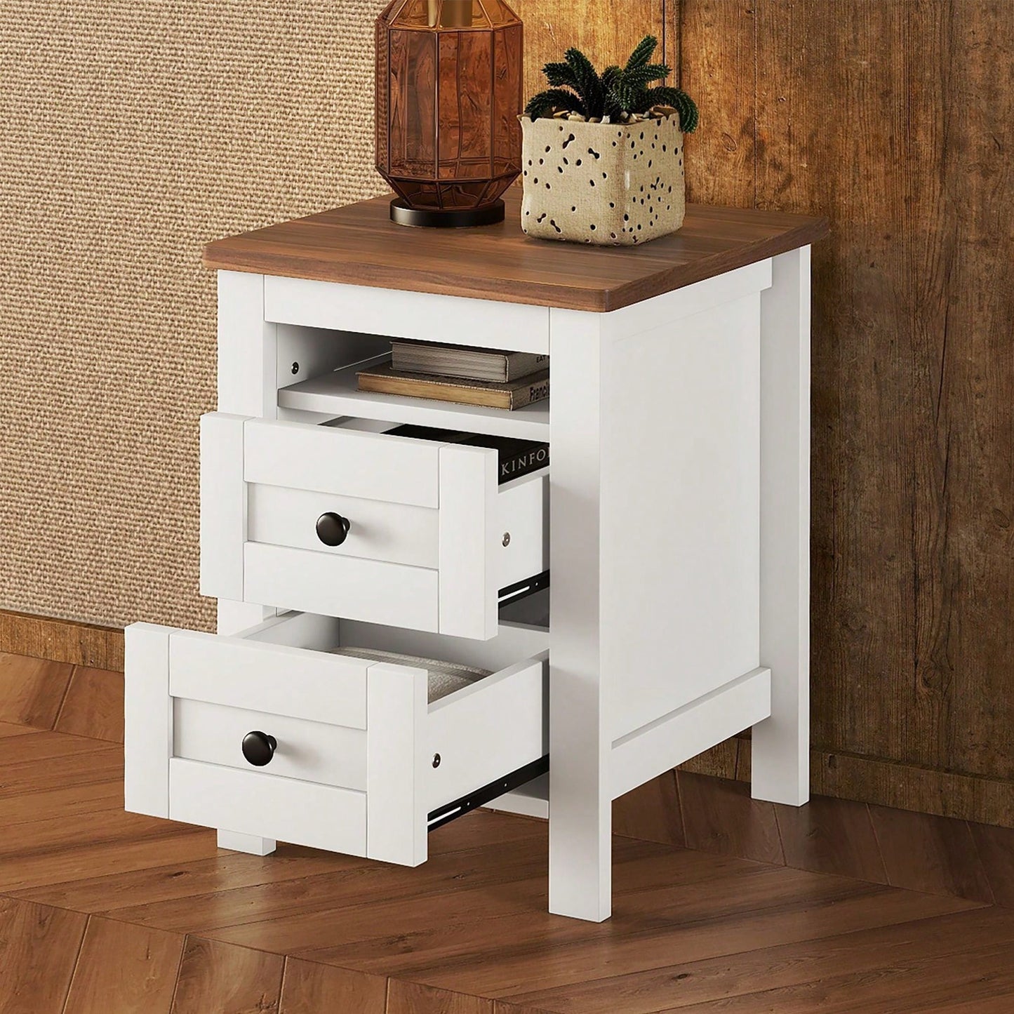 2-Drawer Farmhouse Wooden Nightstand With Well-Proportioned Design And Sleek Lines, Wood Side Table With Storage Cabinet For Bedroom