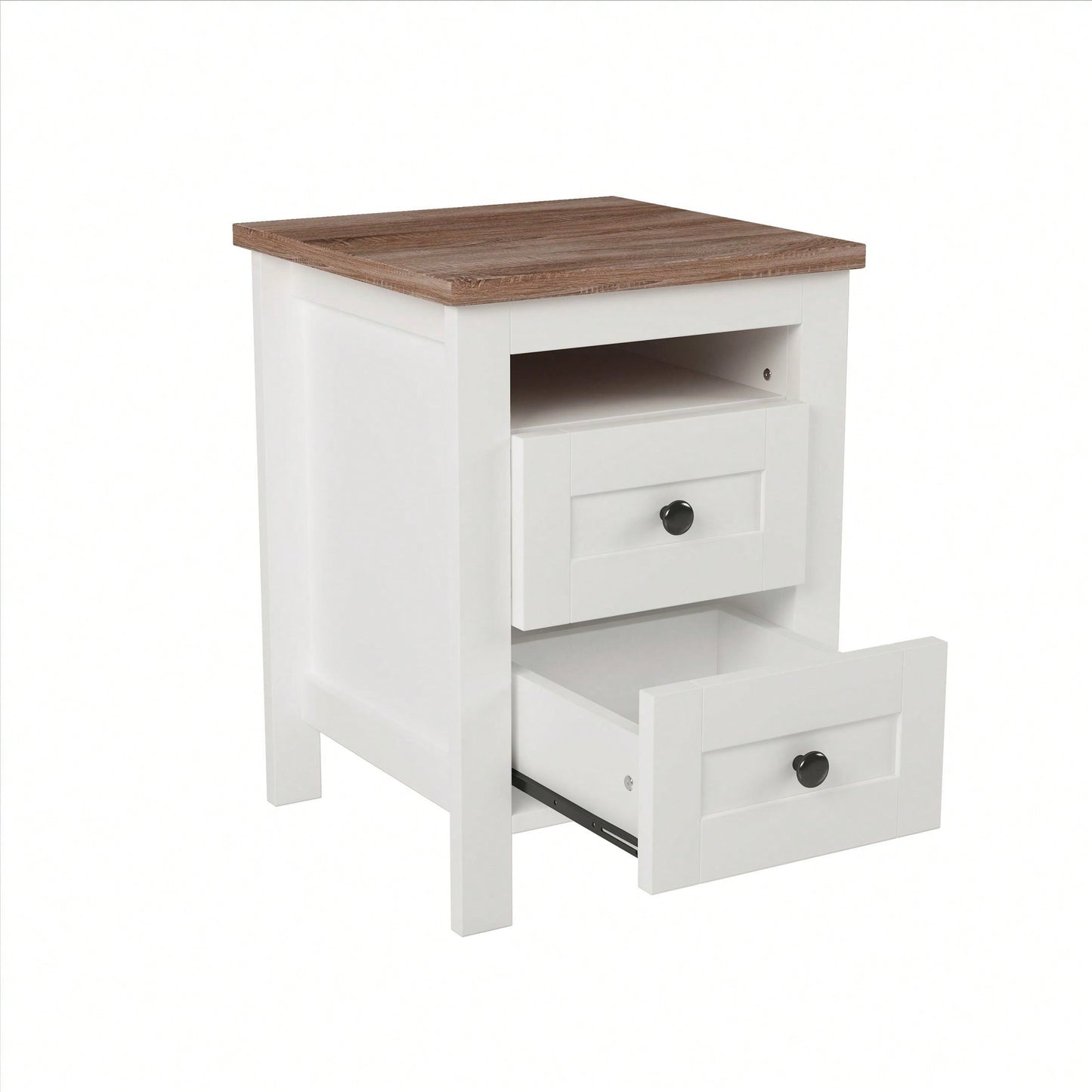 2-Drawer Farmhouse Wooden Nightstand With Well-Proportioned Design And Sleek Lines, Wood Side Table With Storage Cabinet For Bedroom