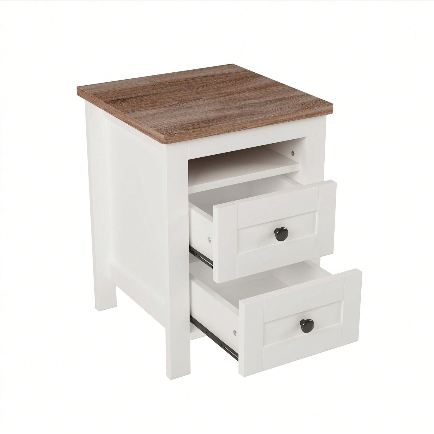 2-Drawer Farmhouse Wooden Nightstand With Well-Proportioned Design And Sleek Lines, Wood Side Table With Storage Cabinet For Bedroom