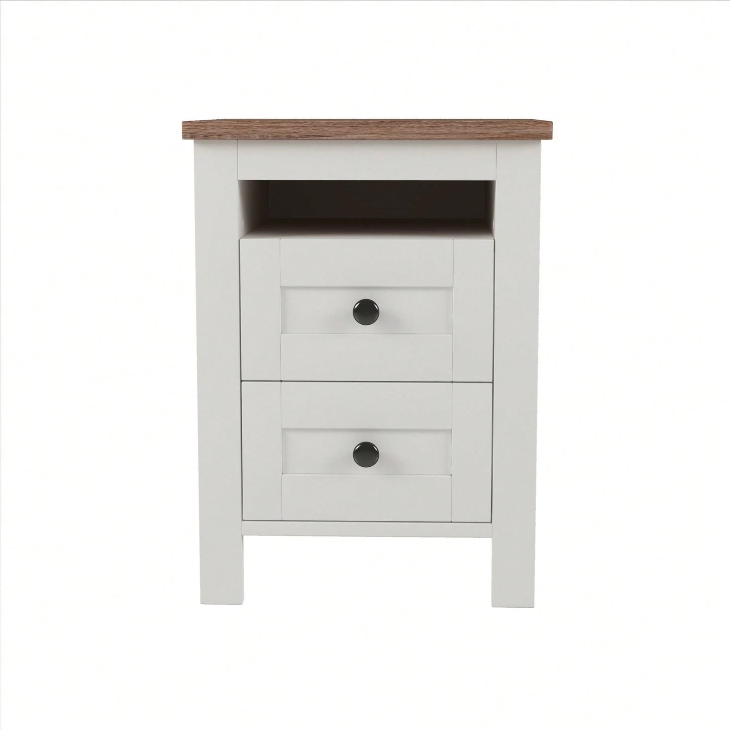 2-Drawer Farmhouse Wooden Nightstand With Well-Proportioned Design And Sleek Lines, Wood Side Table With Storage Cabinet For Bedroom