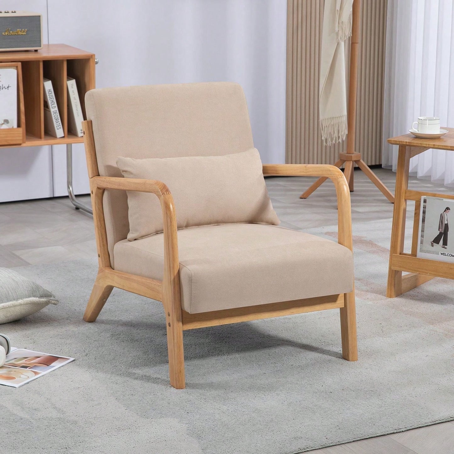 Solid Wood Leisure Chair With Mid-Century Modern Accent Sofa