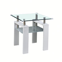 Modern Metal Side Table With Clear Glass Top And Frosted Glass Shelf