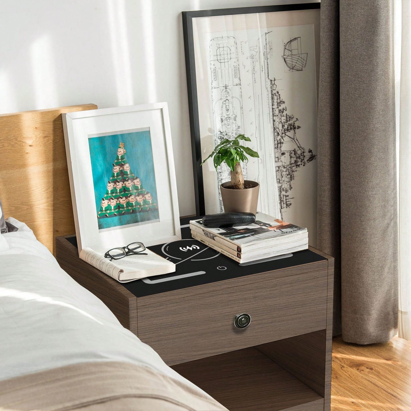 Nightstand With Wireless Charging Station