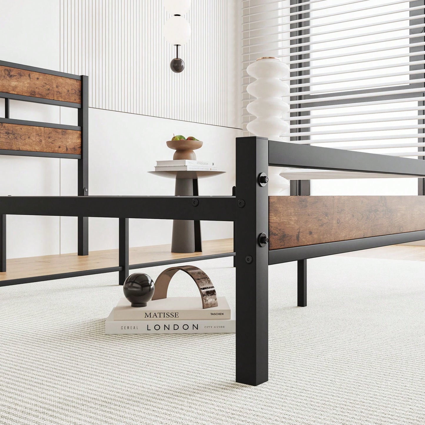 Full Size Rustic Wood And Metal Industrial-Style Bed Frame With Platform Design And Headboard/Footboard