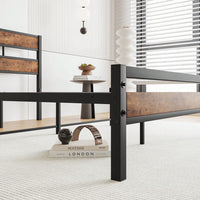 Full Size Rustic Wood And Metal Industrial-Style Bed Frame With Platform Design And Headboard/Footboard