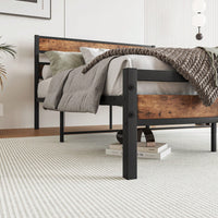 Full Size Rustic Wood And Metal Industrial-Style Bed Frame With Platform Design And Headboard/Footboard