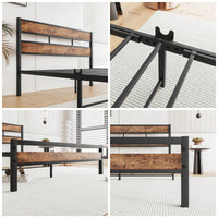 Full Size Rustic Wood And Metal Industrial-Style Bed Frame With Platform Design And Headboard/Footboard