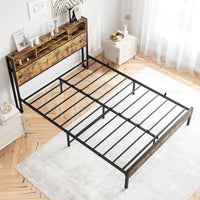 Sturdy Noise-Free Queen Bed Frame with Storage Headboard and Charging Station Easy Assembly Metal Platform No Box Spring Needed