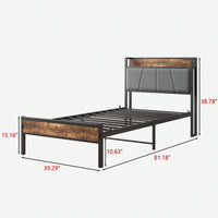 Twin Size Bed Frame, Convenient Storage And Charging Bed Headboard With Shelves, Outlets, And Under-Bed Space