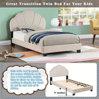 Twin Size Platform Bed For Kids, With Slatted Bed Base, No Box Spring Needed, Shell Design