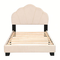 Twin Size Platform Bed For Kids, With Slatted Bed Base, No Box Spring Needed, Shell Design
