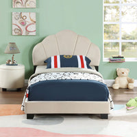 Twin Size Platform Bed For Kids, With Slatted Bed Base, No Box Spring Needed, Shell Design