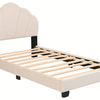 Twin Size Platform Bed For Kids, With Slatted Bed Base, No Box Spring Needed, Shell Design