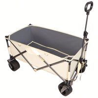 Heavy Duty Folding Beach Wagon Cart with Big Wheels Adjustable Handle and Drink Holders for Outdoor Camping Shopping and Gardening