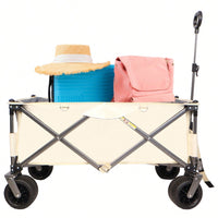 Heavy Duty Folding Beach Wagon Cart with Big Wheels Adjustable Handle and Drink Holders for Outdoor Camping Shopping and Gardening