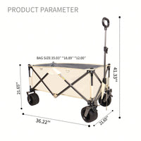 Heavy Duty Folding Beach Wagon Cart with Big Wheels Adjustable Handle and Drink Holders for Outdoor Camping Shopping and Gardening