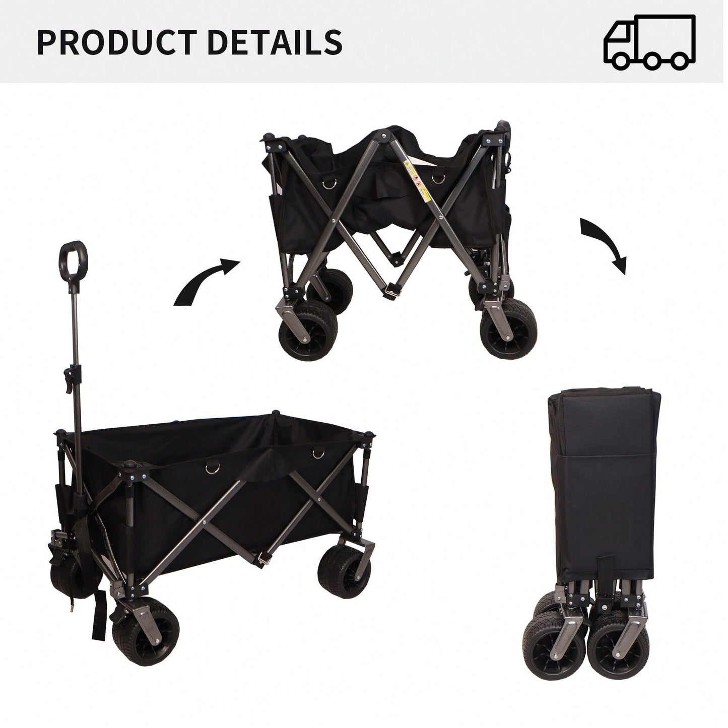 Heavy Duty Folding Beach Wagon Cart with Big Wheels Adjustable Handle and Drink Holders for Outdoor Camping Shopping and Gardening