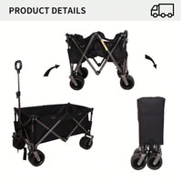 Heavy Duty Folding Beach Wagon Cart with Big Wheels Adjustable Handle and Drink Holders for Outdoor Camping Shopping and Gardening