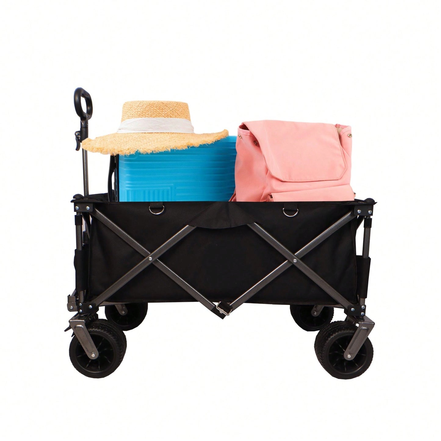 Heavy Duty Folding Beach Wagon Cart with Big Wheels Adjustable Handle and Drink Holders for Outdoor Camping Shopping and Gardening