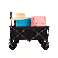 Heavy Duty Folding Beach Wagon Cart with Big Wheels Adjustable Handle and Drink Holders for Outdoor Camping Shopping and Gardening