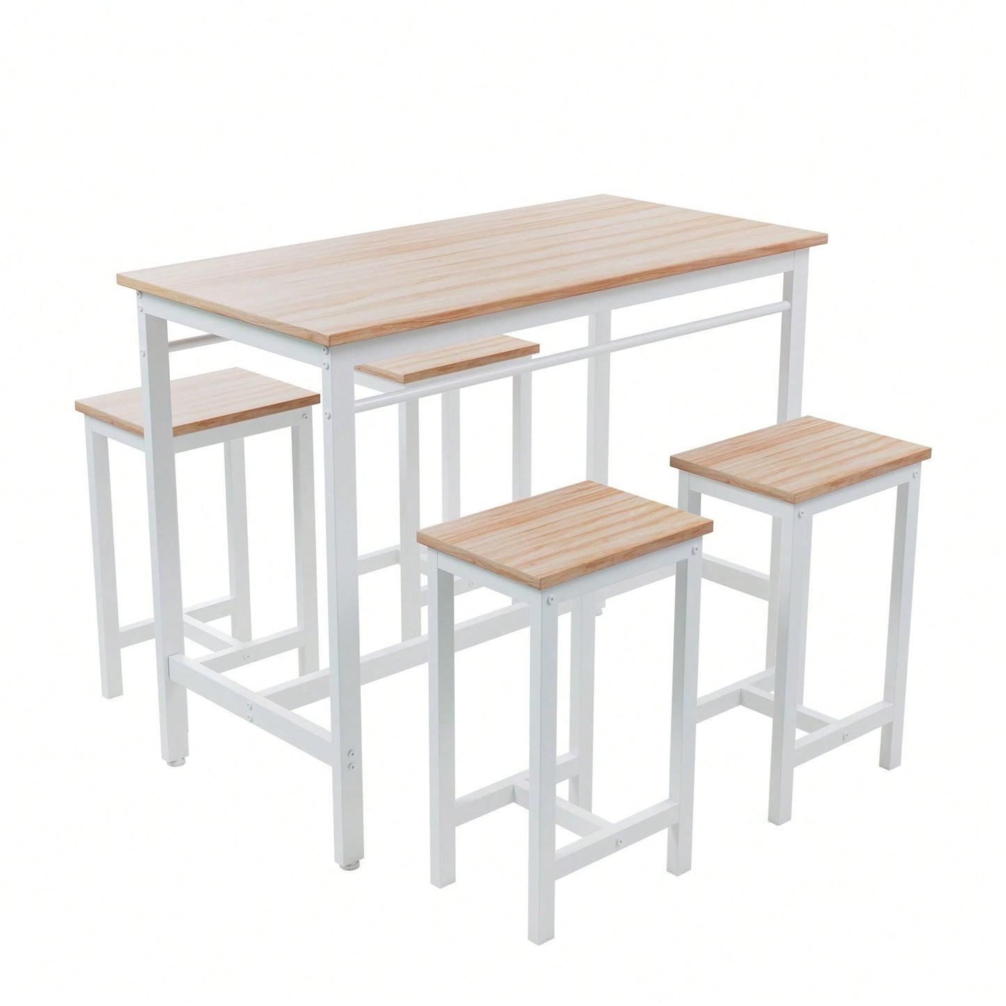 5 Pieces Compact And Durable Table Set With Four Bar Chairs Ideal For Dining, Study, And Small Gatherings