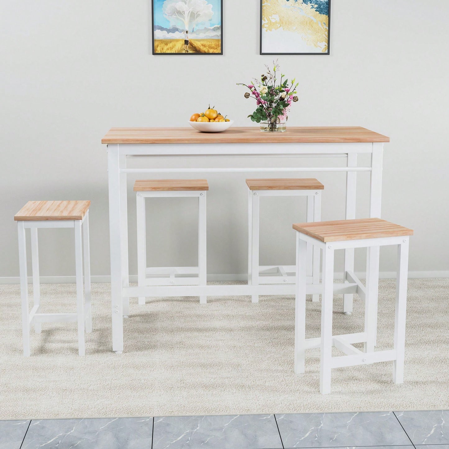 5 Pieces Compact And Durable Table Set With Four Bar Chairs Ideal For Dining, Study, And Small Gatherings