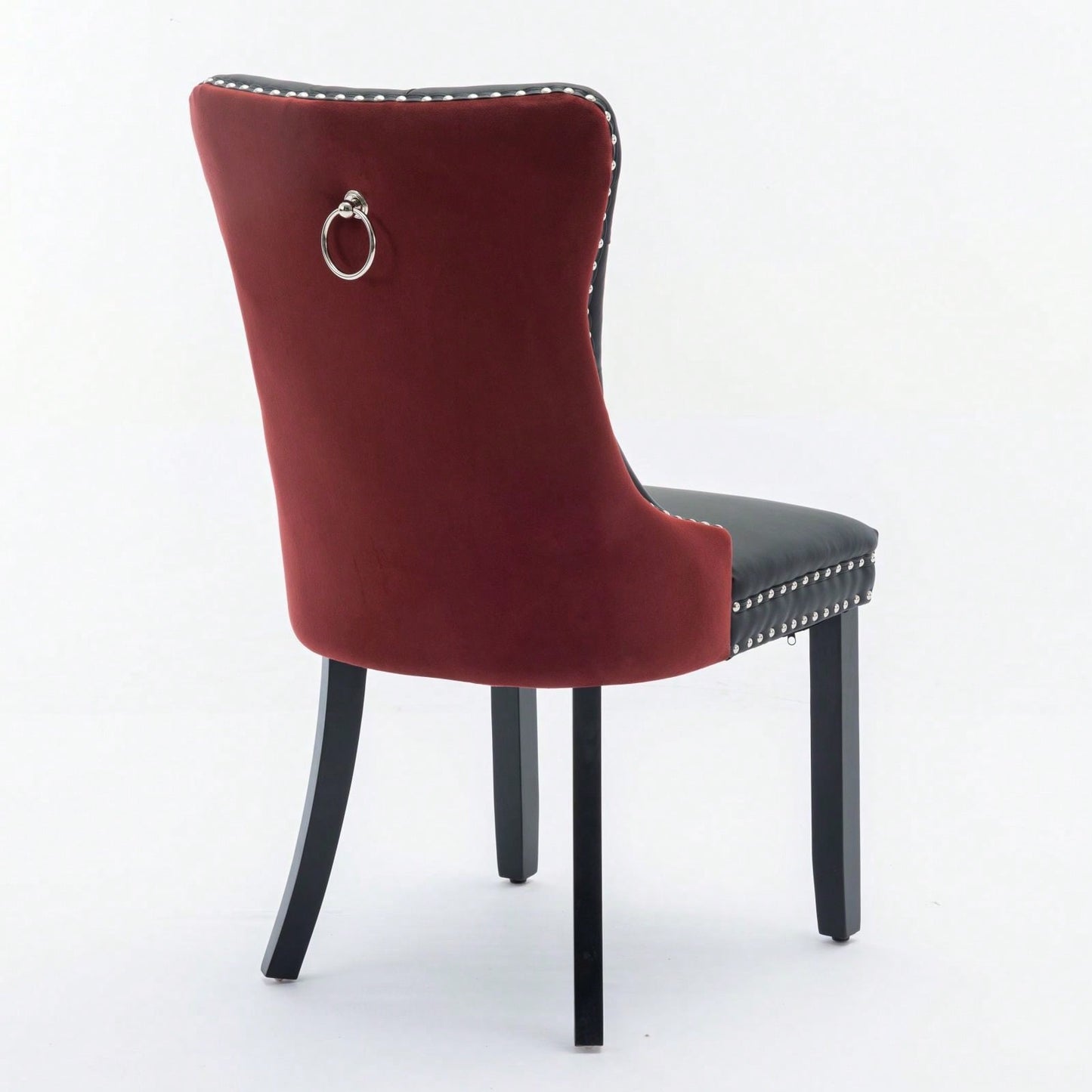 Modern High-End Tufted Dining Chairs Set of 2 Velvet Upholstered Wood Legs Nailhead Trim Black and Wine Red