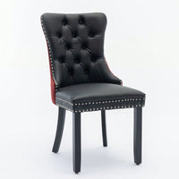 Modern High-End Tufted Dining Chairs Set of 2 Velvet Upholstered Wood Legs Nailhead Trim Black and Wine Red