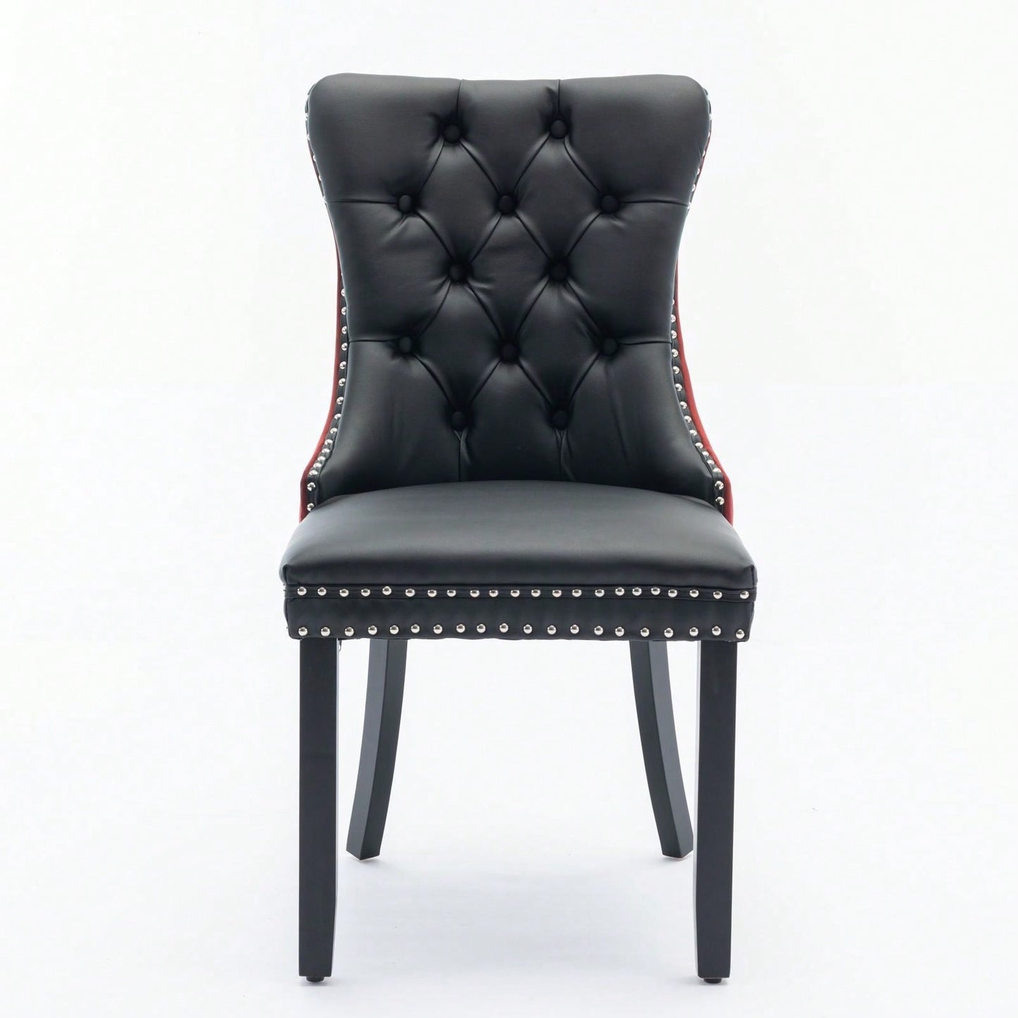 Modern High-End Tufted Dining Chairs Set of 2 Velvet Upholstered Wood Legs Nailhead Trim Black and Wine Red