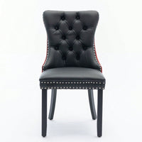 Modern High-End Tufted Dining Chairs Set of 2 Velvet Upholstered Wood Legs Nailhead Trim Black and Wine Red