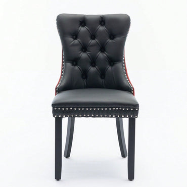 Modern High-End Tufted Dining Chairs Set of 2 Velvet Upholstered Wood Legs Nailhead Trim Black and Wine Red