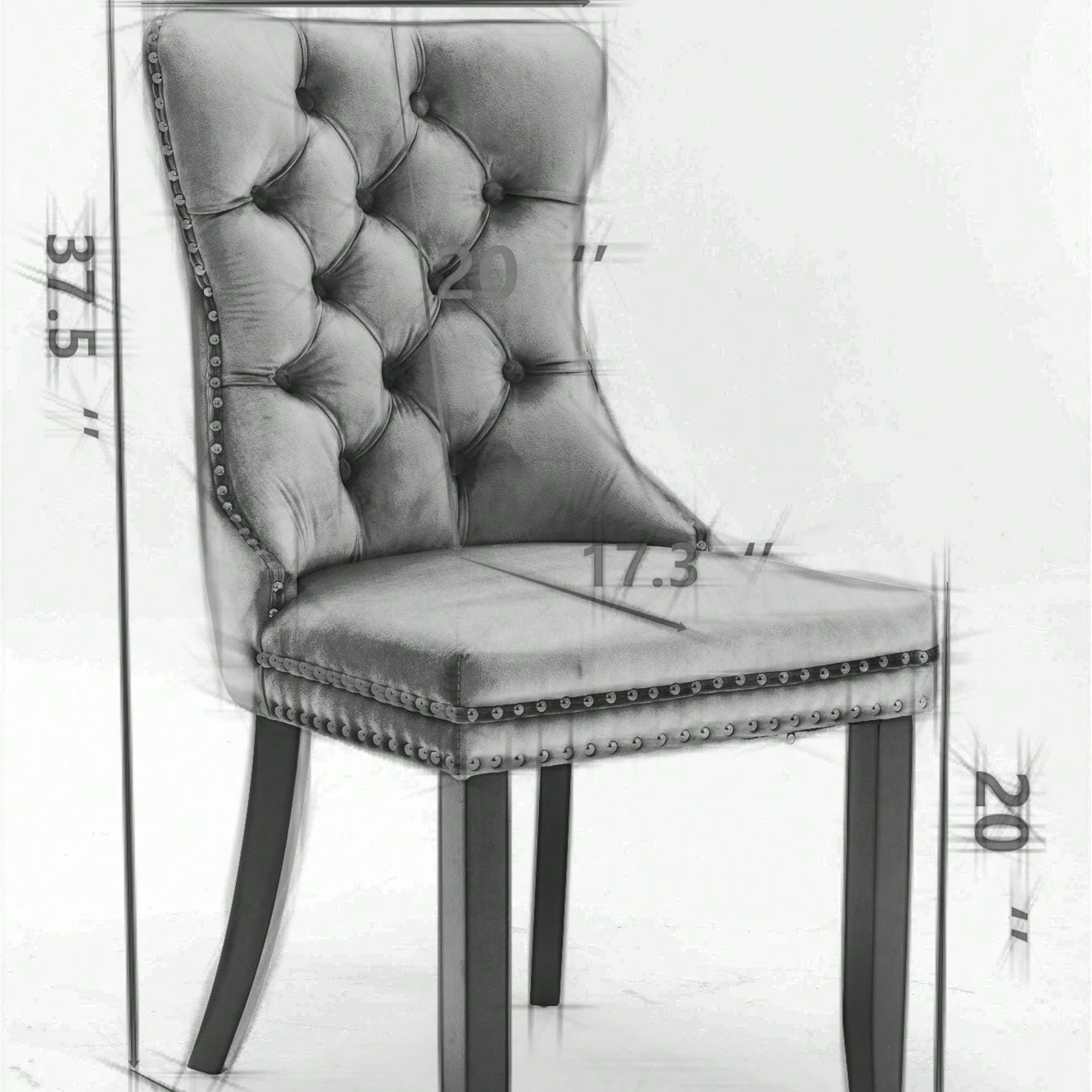 Modern High-End Tufted Dining Chairs Set of 2 Velvet Upholstered Wood Legs Nailhead Trim Black and Wine Red