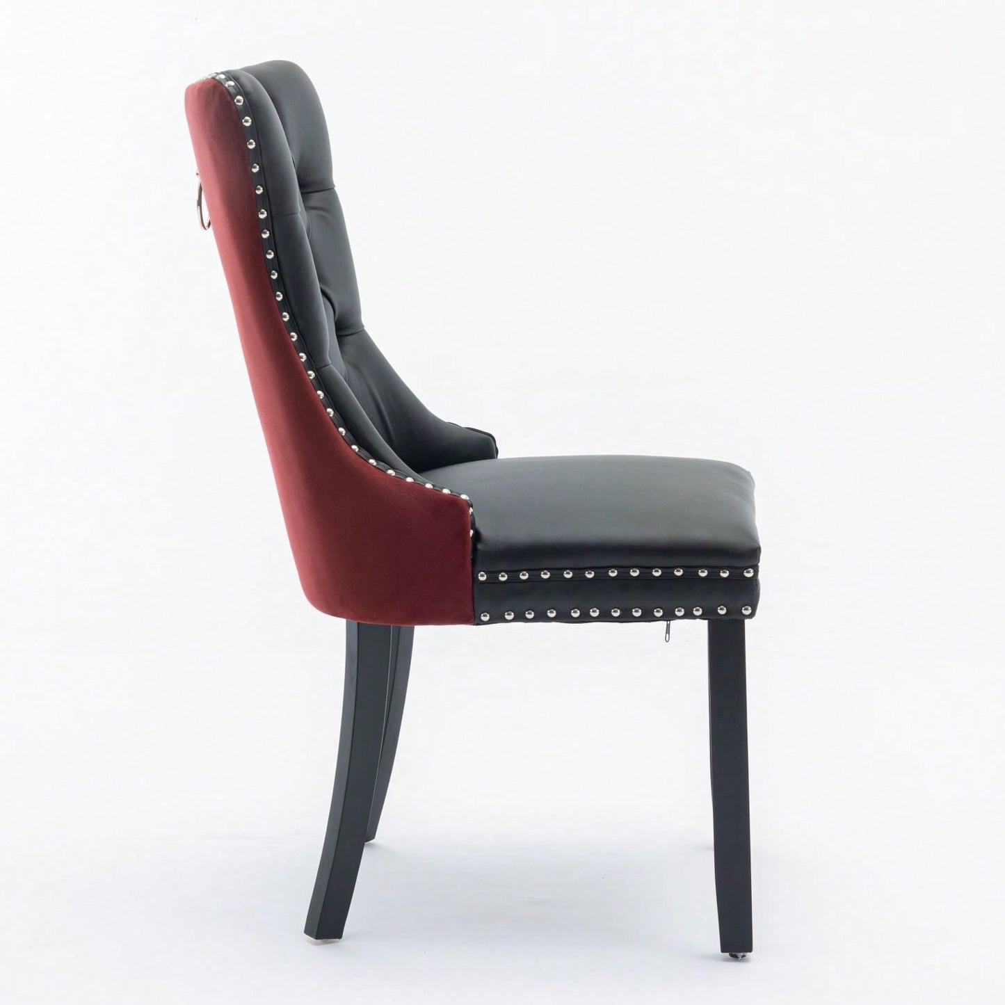 Modern High-End Tufted Dining Chairs Set of 2 Velvet Upholstered Wood Legs Nailhead Trim Black and Wine Red